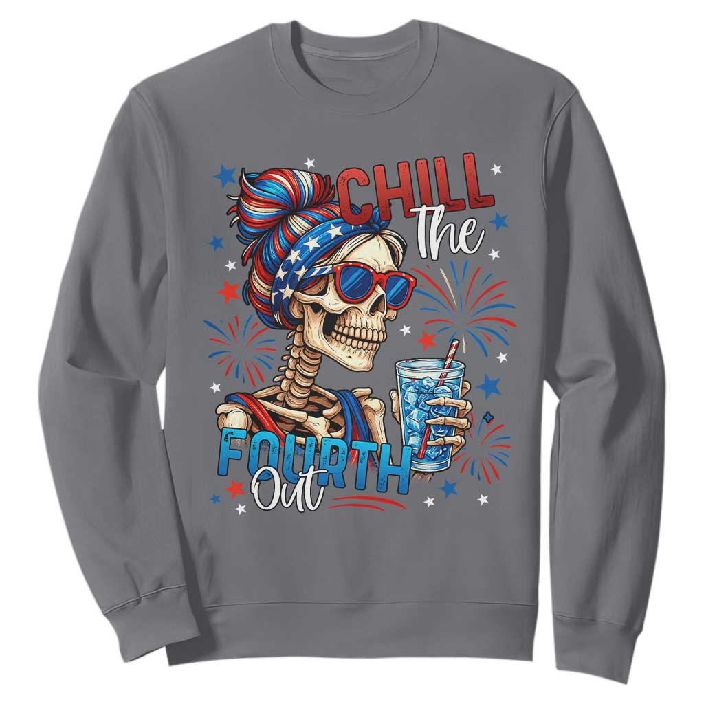 Chill the Fourth Out Skeleton Sweatshirt Funny Patriotic 4th of July Fireworks Party TS02 Charcoal Print Your Wear