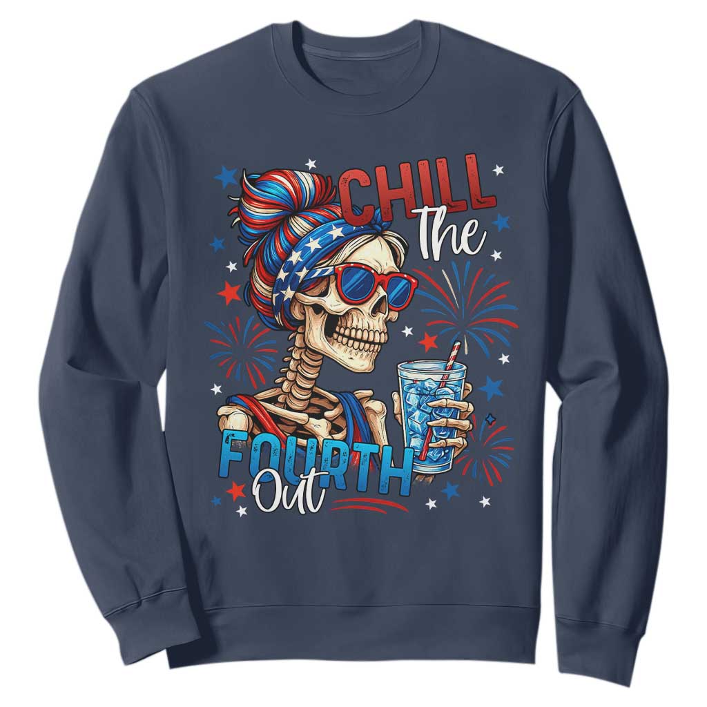 Chill the Fourth Out Skeleton Sweatshirt Funny Patriotic 4th of July Fireworks Party TS02 Navy Print Your Wear