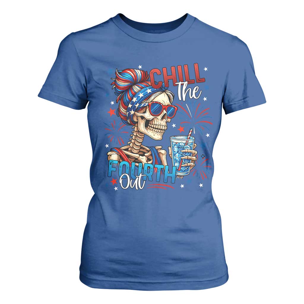 Chill the Fourth Out Skeleton T Shirt For Women Funny Patriotic 4th of July Fireworks Party TS02 Royal Blue Print Your Wear