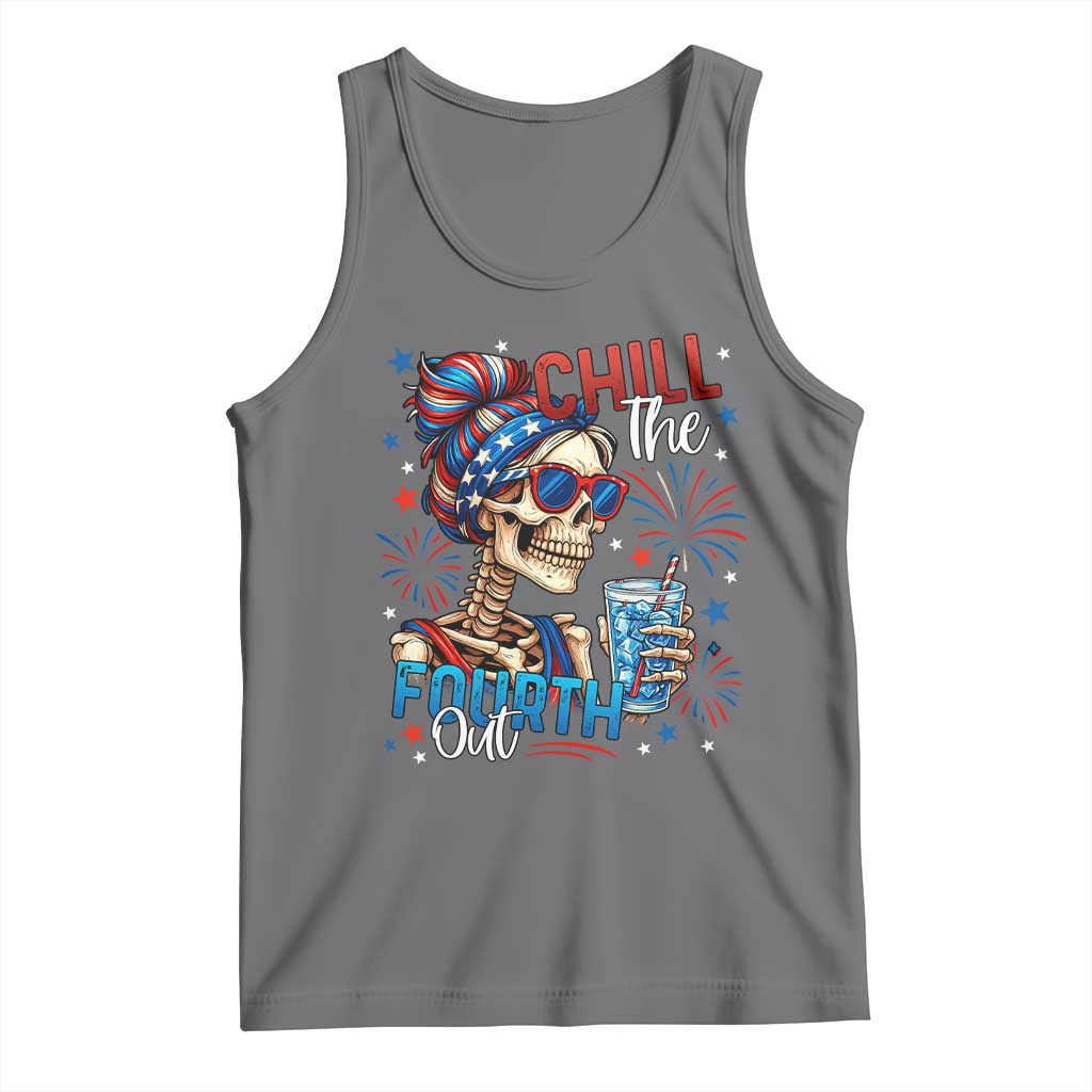 Chill the Fourth Out Skeleton Tank Top Funny Patriotic 4th of July Fireworks Party TS02 Black Heather Print Your Wear