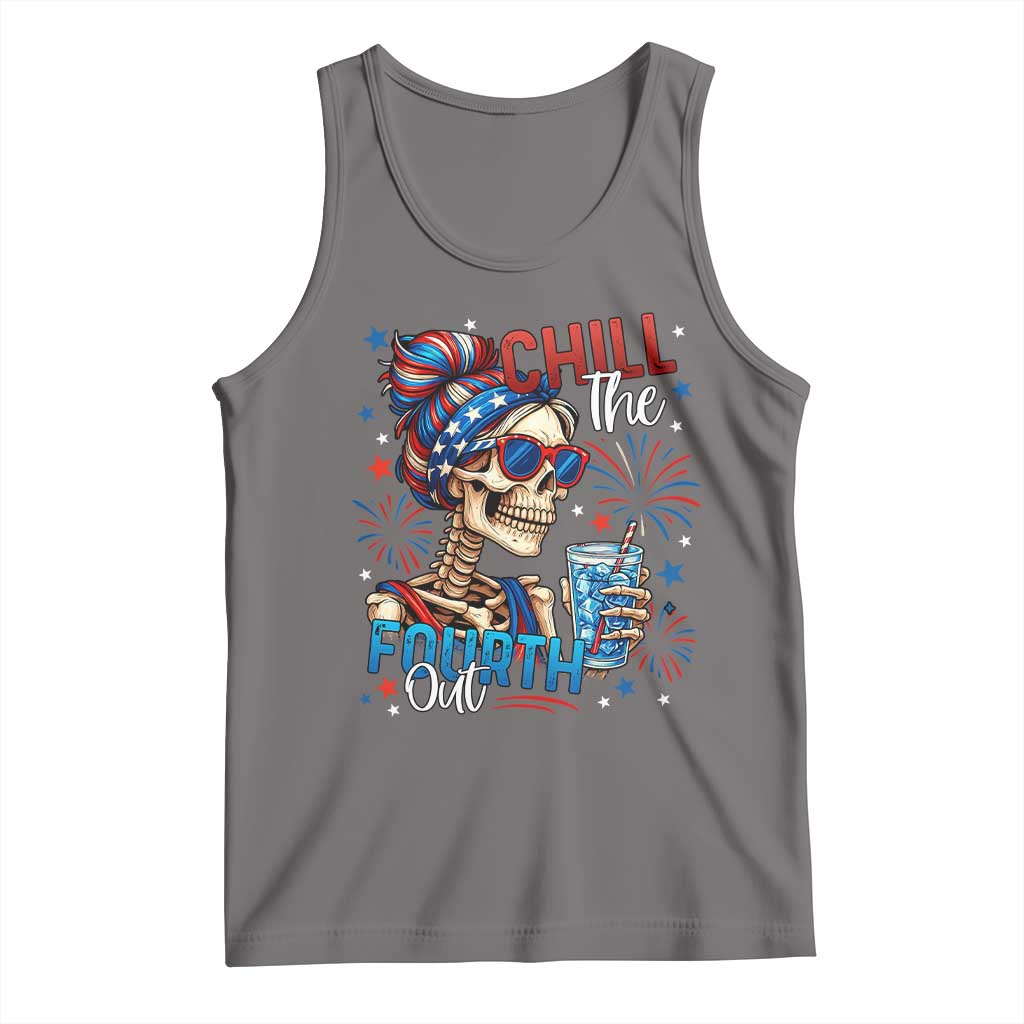 Chill the Fourth Out Skeleton Tank Top Funny Patriotic 4th of July Fireworks Party TS02 Deep Heather Print Your Wear