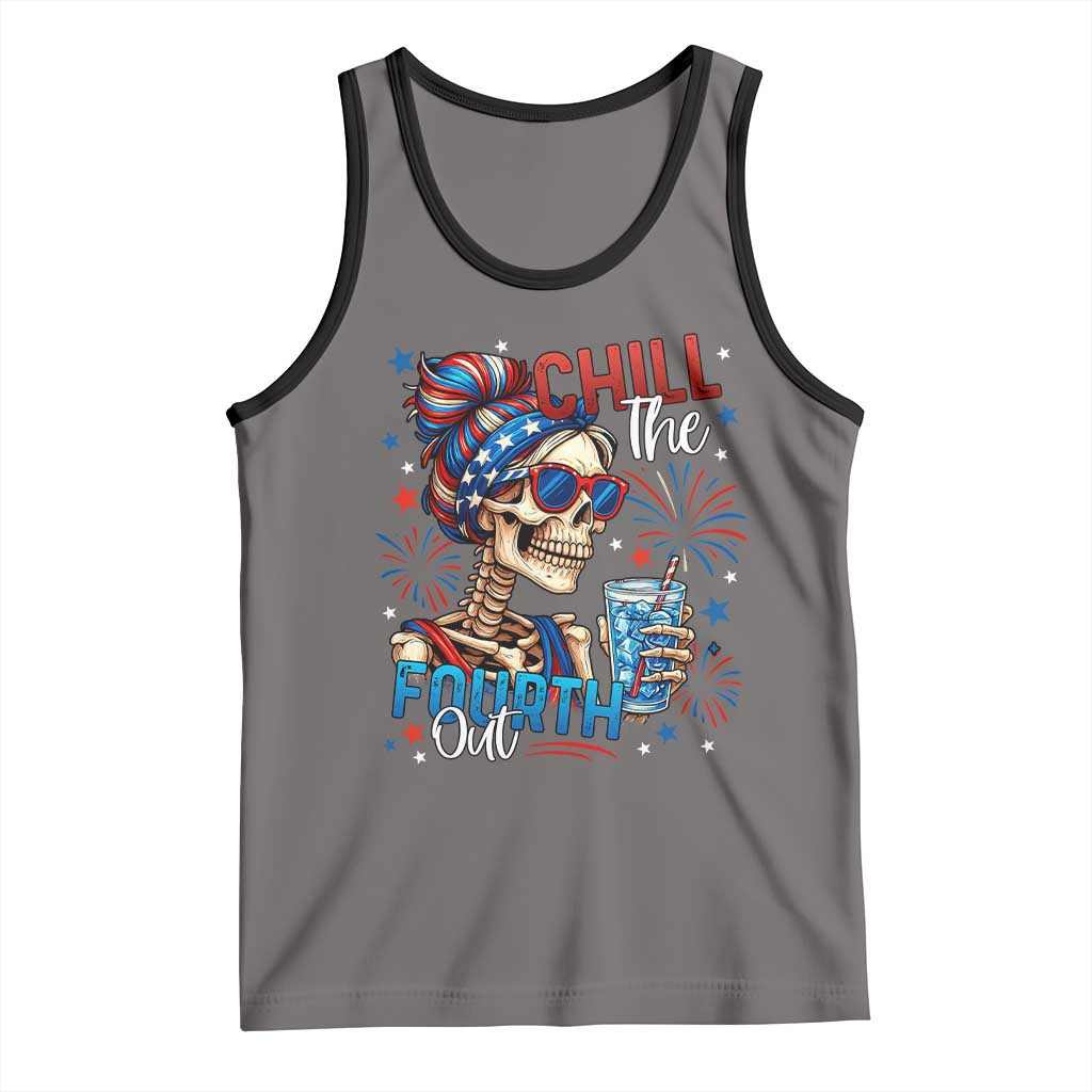 Chill the Fourth Out Skeleton Tank Top Funny Patriotic 4th of July Fireworks Party TS02 Deep Heather Black Print Your Wear