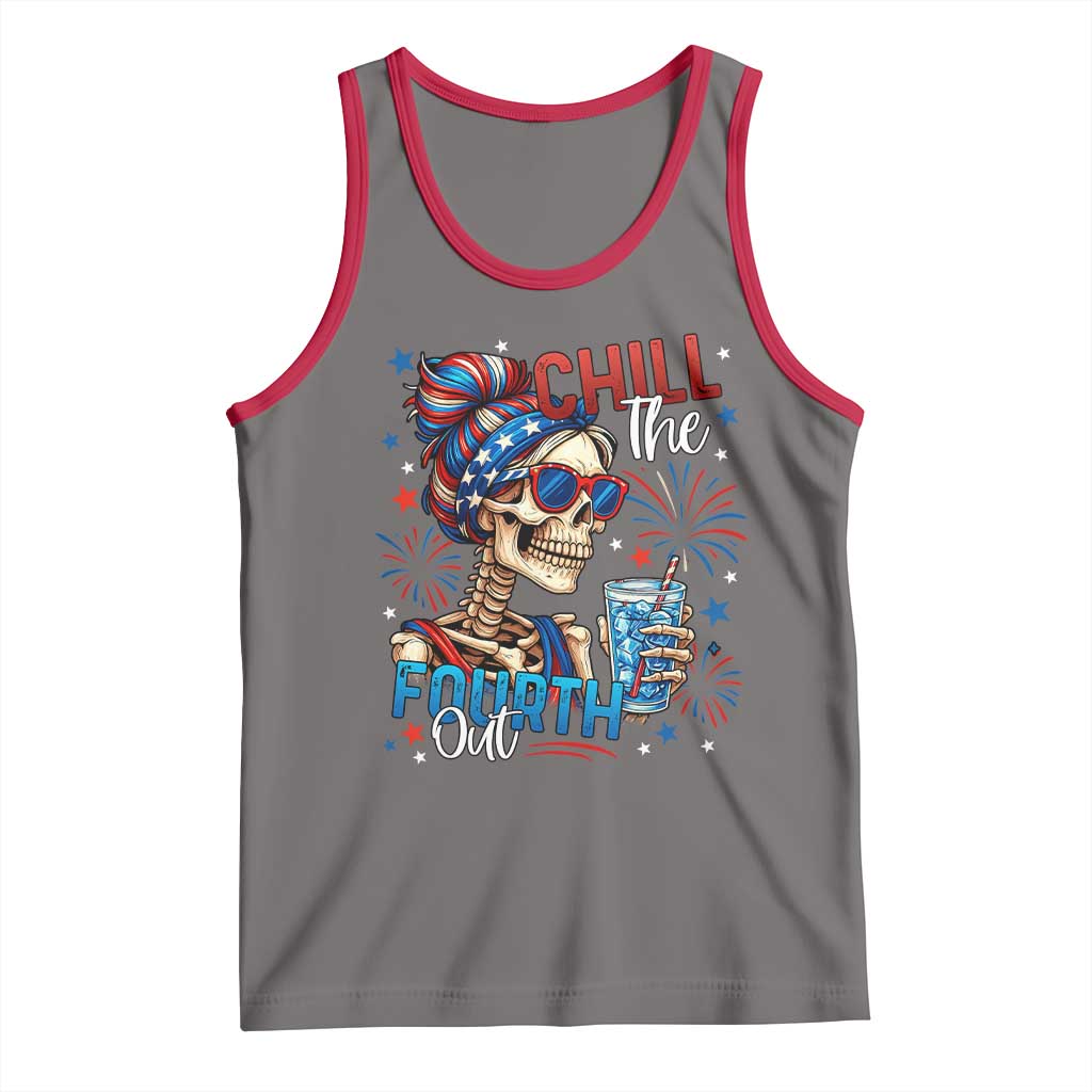 Chill the Fourth Out Skeleton Tank Top Funny Patriotic 4th of July Fireworks Party TS02 Deep Heather Red Print Your Wear