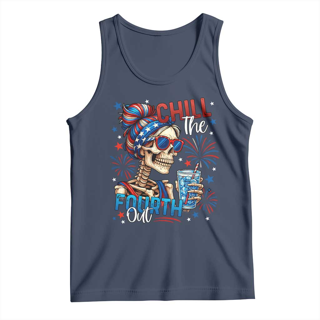 Chill the Fourth Out Skeleton Tank Top Funny Patriotic 4th of July Fireworks Party TS02 Navy Print Your Wear