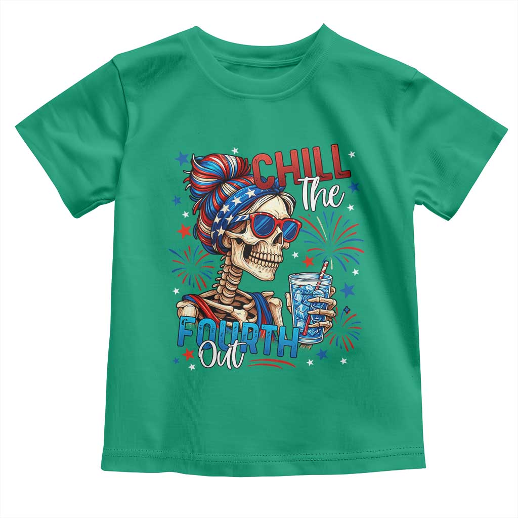 Chill the Fourth Out Skeleton Toddler T Shirt Funny Patriotic 4th of July Fireworks Party TS02 Irish Green Print Your Wear