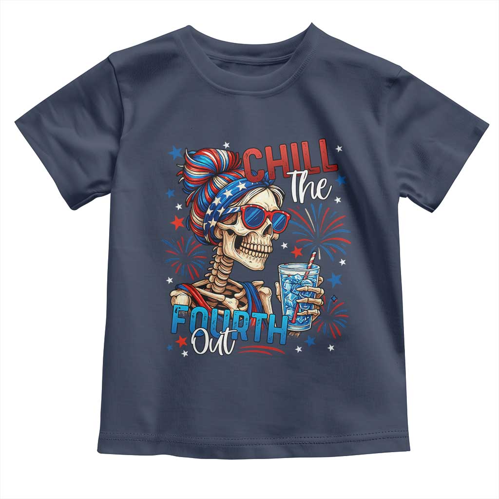 Chill the Fourth Out Skeleton Toddler T Shirt Funny Patriotic 4th of July Fireworks Party TS02 Navy Print Your Wear