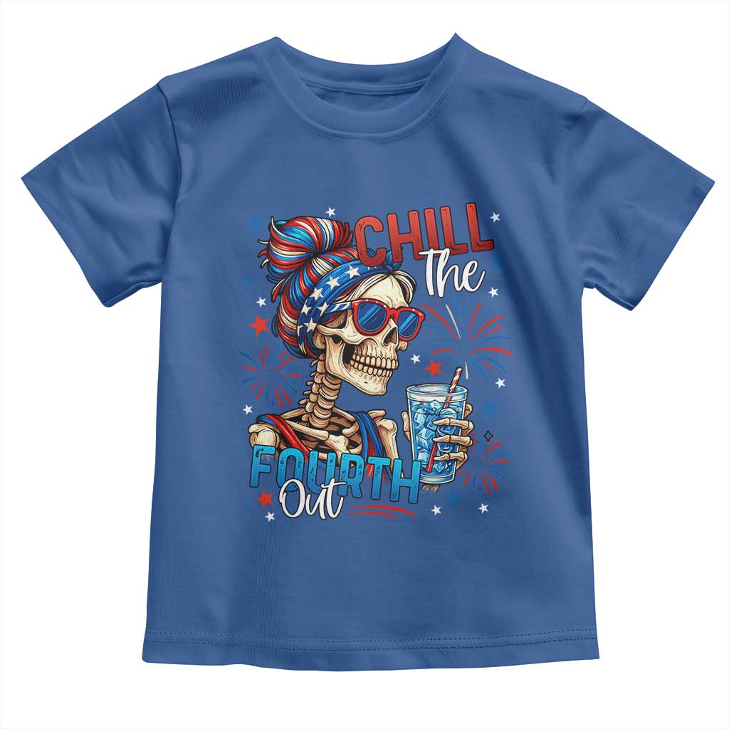 Chill the Fourth Out Skeleton Toddler T Shirt Funny Patriotic 4th of July Fireworks Party TS02 Royal Blue Print Your Wear