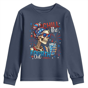 Chill the Fourth Out Skeleton Youth Sweatshirt Funny Patriotic 4th of July Fireworks Party TS02 Navy Print Your Wear