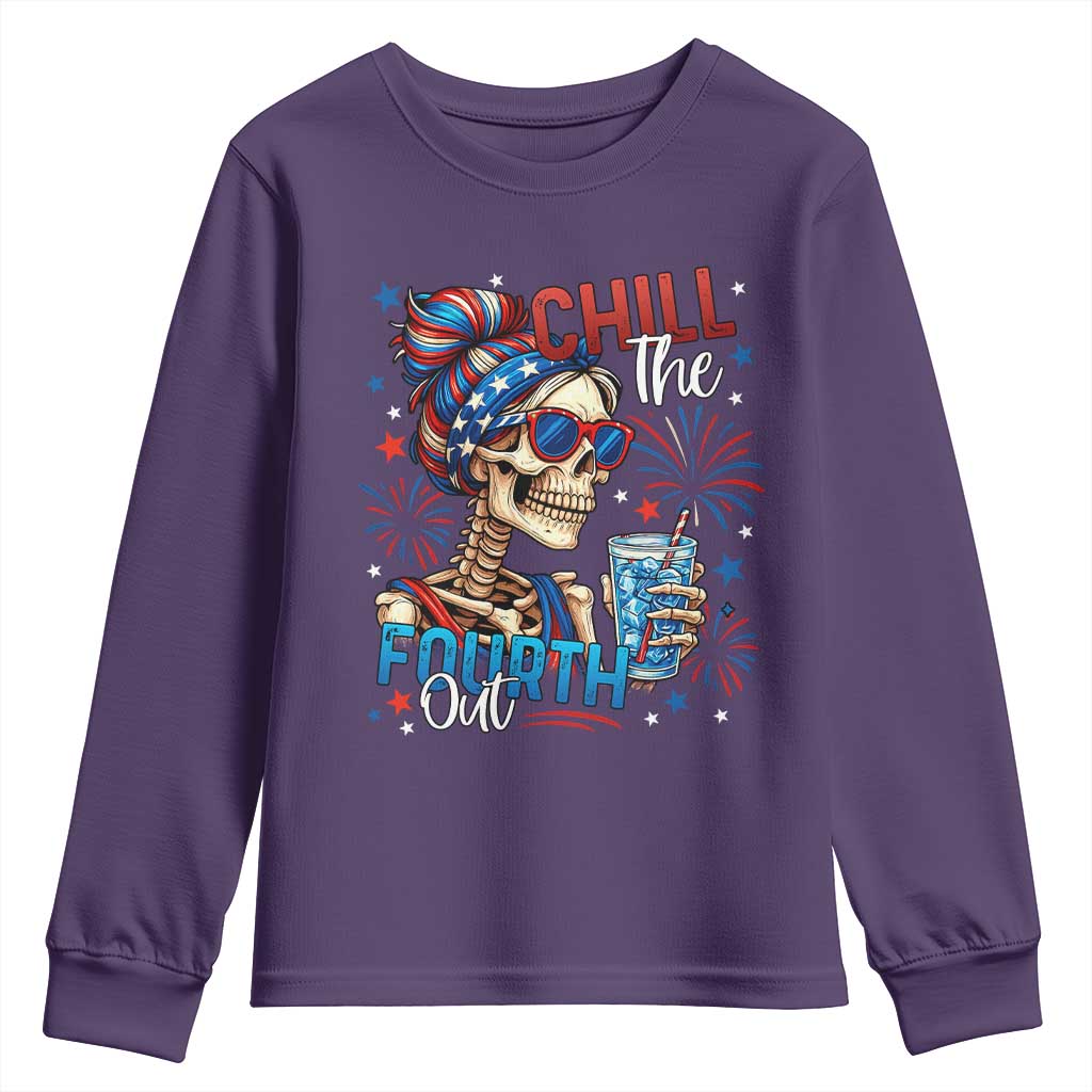 Chill the Fourth Out Skeleton Youth Sweatshirt Funny Patriotic 4th of July Fireworks Party TS02 Purple Print Your Wear