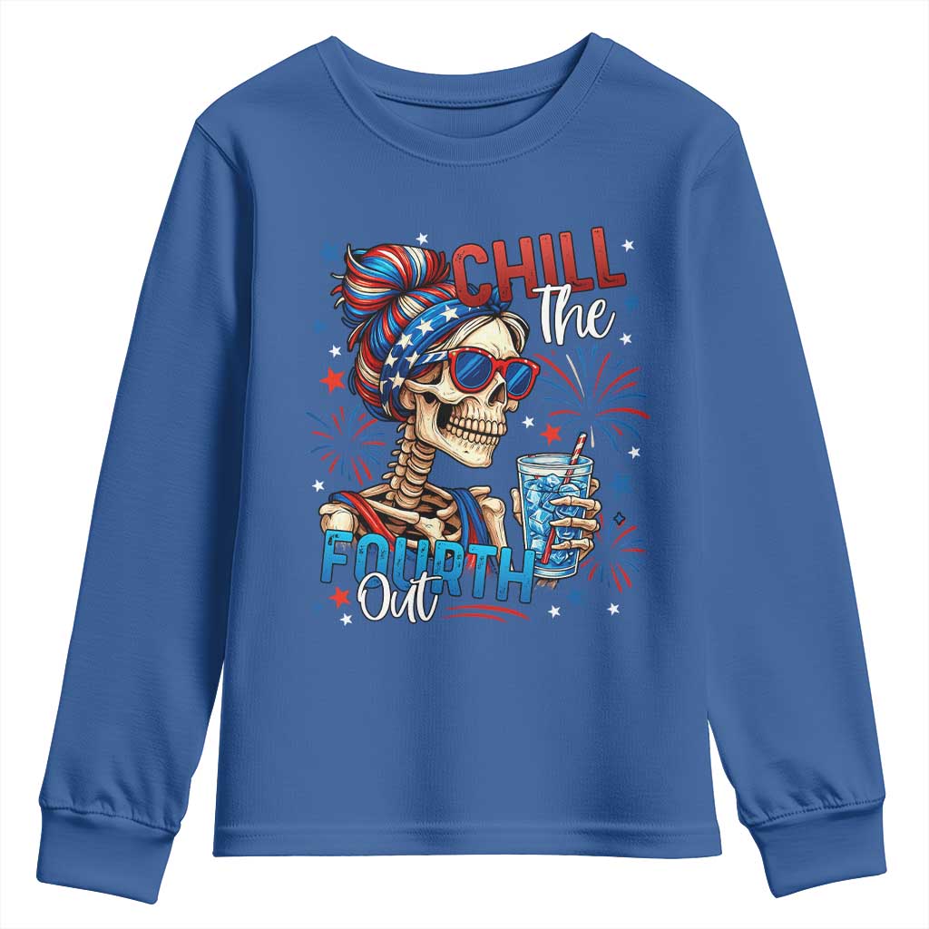 Chill the Fourth Out Skeleton Youth Sweatshirt Funny Patriotic 4th of July Fireworks Party TS02 Royal Blue Print Your Wear