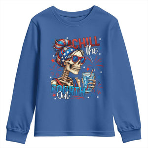 Chill the Fourth Out Skeleton Youth Sweatshirt Funny Patriotic 4th of July Fireworks Party TS02 Royal Blue Print Your Wear