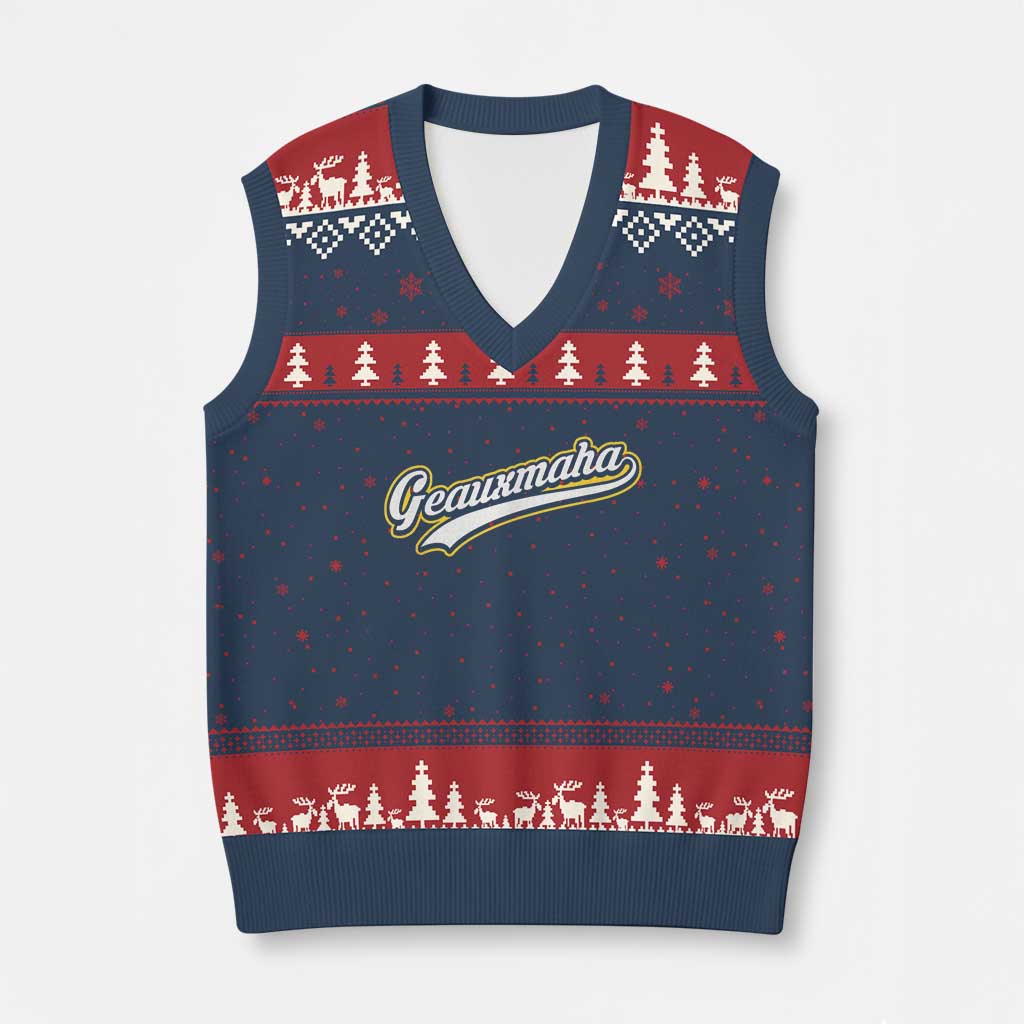 Geauxmaha Vintage Throwback Design V-Neck Knit Sweater Vest Purple and Gold Baseball Fan TS02 Navy Red Print Your Wear