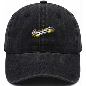 Geauxmaha Vintage Throwback Design Washed Cotton Baseball Cap Purple and Gold Baseball Fan TS02 Washed Cap Universal Fit Black Print Your Wear