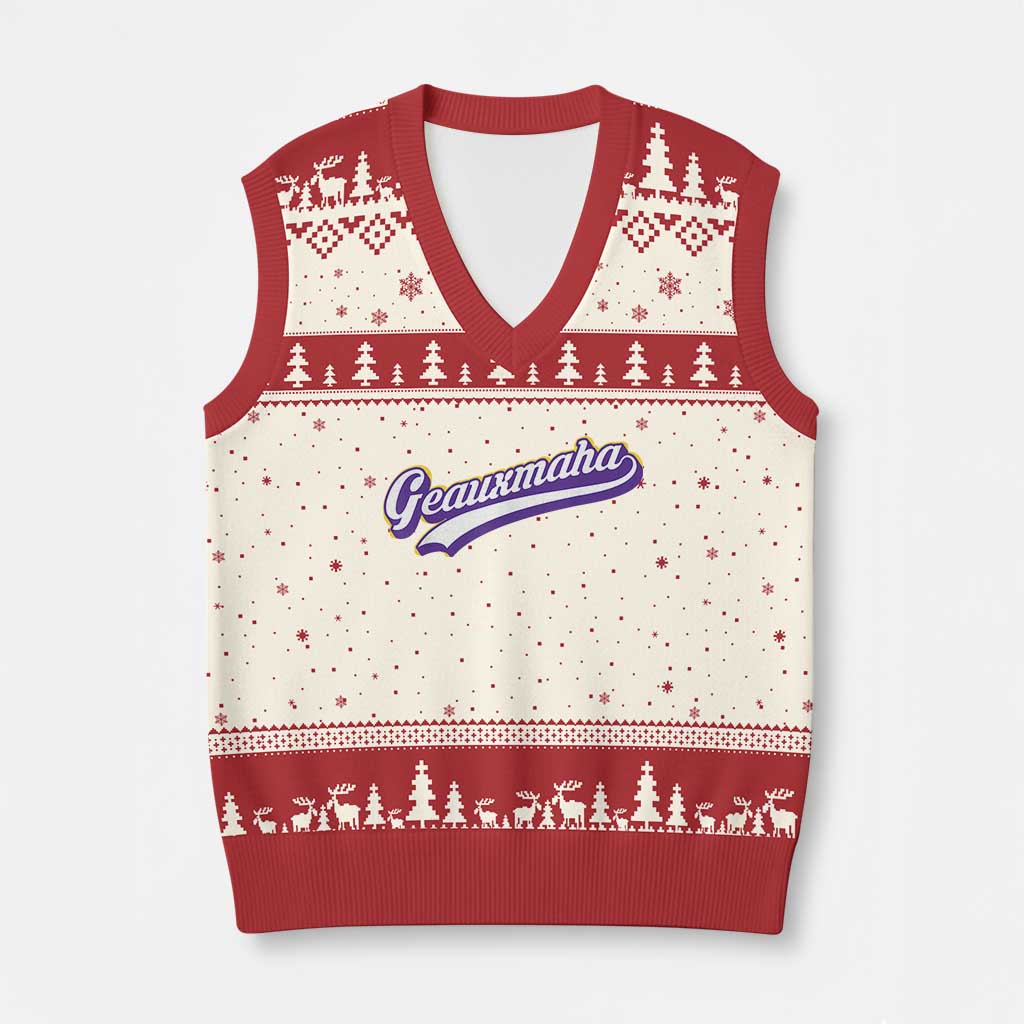 Geauxmaha Vintage Throwback Design V-Neck Knit Sweater Vest Gold Baseball Fan TS02 Beige Red Print Your Wear