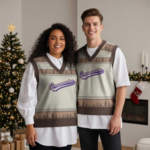Geauxmaha Vintage Throwback Design V-Neck Knit Sweater Vest Gold Baseball Fan TS02 Mocha Mousse Print Your Wear