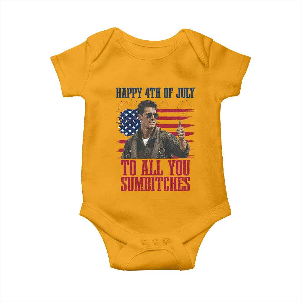 Happy 4th of July To All You Sumbitches Patriotic Graphic Baby Onesie Funny Fighter Pilot Retro Action Movie Humor Inspo TS02 Gold Print Your Wear