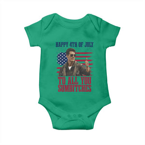 Happy 4th of July To All You Sumbitches Patriotic Graphic Baby Onesie Funny Fighter Pilot Retro Action Movie Humor Inspo TS02 Irish Green Print Your Wear