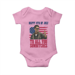 Happy 4th of July To All You Sumbitches Patriotic Graphic Baby Onesie Funny Fighter Pilot Retro Action Movie Humor Inspo TS02 Light Pink Print Your Wear