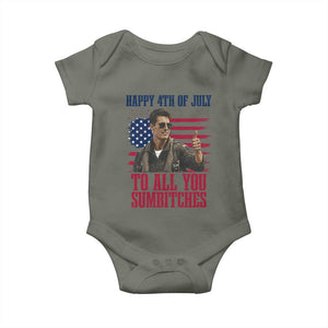 Happy 4th of July To All You Sumbitches Patriotic Graphic Baby Onesie Funny Fighter Pilot Retro Action Movie Humor Inspo TS02 Military Green Print Your Wear
