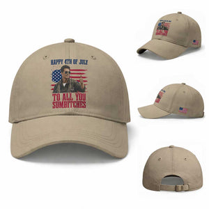 Happy 4th of July To All You Sumbitches Patriotic Graphic Baseball Cap Funny Fighter Pilot Retro Action Movie Humor Inspo