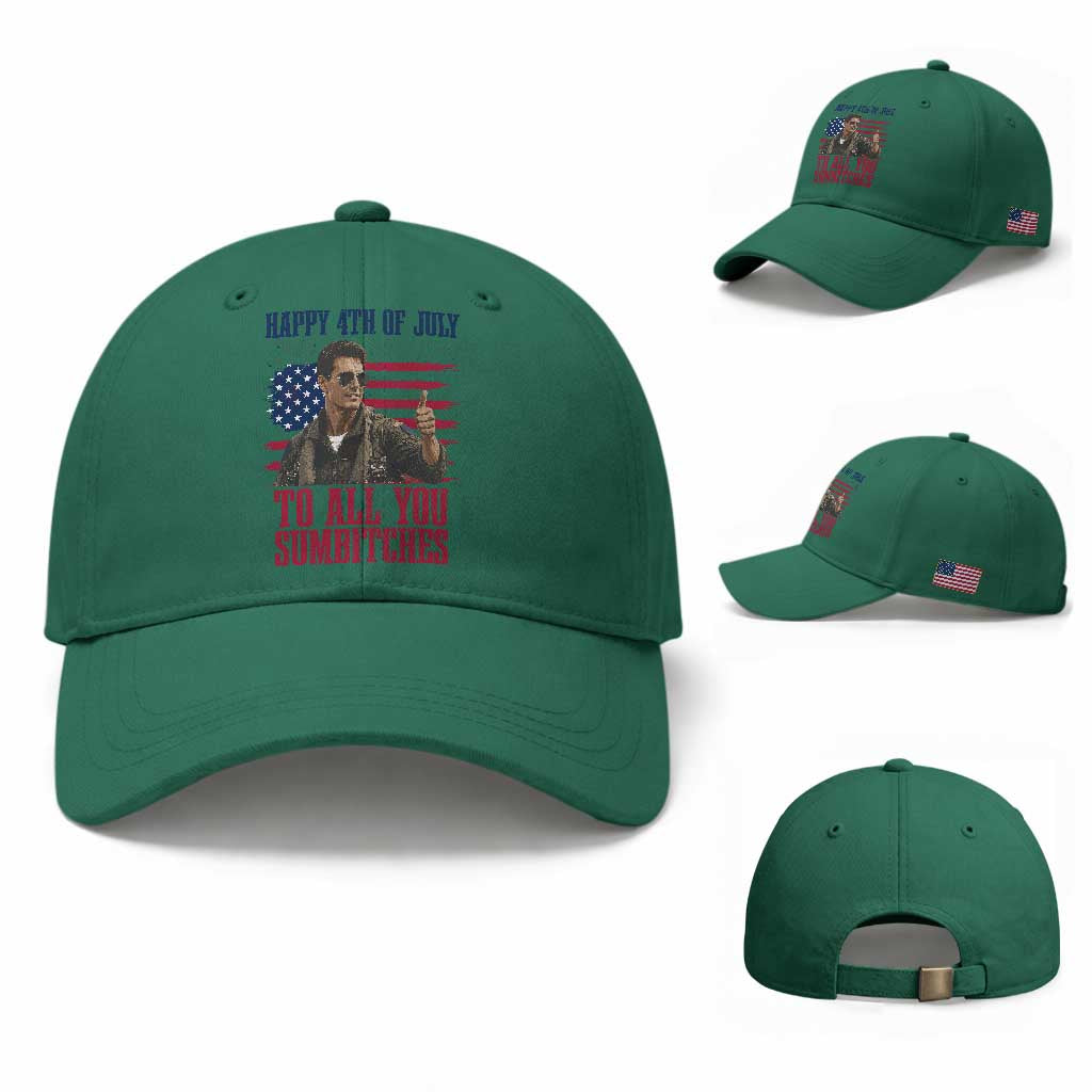 Happy 4th of July To All You Sumbitches Patriotic Graphic Baseball Cap Funny Fighter Pilot Retro Action Movie Humor Inspo