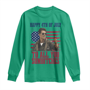 Happy 4th of July To All You Sumbitches Patriotic Graphic Long Sleeve Shirt Funny Fighter Pilot Retro Action Movie Humor Inspo
