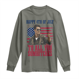 Happy 4th of July To All You Sumbitches Patriotic Graphic Long Sleeve Shirt Funny Fighter Pilot Retro Action Movie Humor Inspo