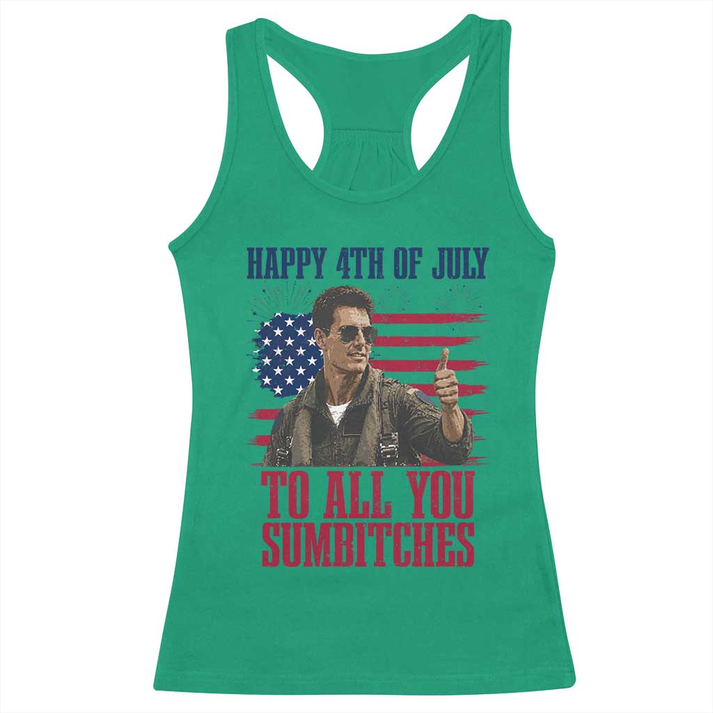 Happy 4th of July To All You Sumbitches Patriotic Graphic Racerback Tank Top Funny Fighter Pilot Retro Action Movie Humor Inspo
