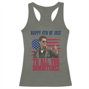 Happy 4th of July To All You Sumbitches Patriotic Graphic Racerback Tank Top Funny Fighter Pilot Retro Action Movie Humor Inspo