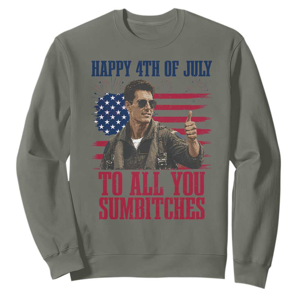 Happy 4th of July To All You Sumbitches Patriotic Graphic Sweatshirt Funny Fighter Pilot Retro Action Movie Humor Inspo