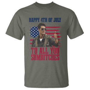 Happy 4th of July To All You Sumbitches Patriotic Graphic T Shirt Funny Fighter Pilot Retro Action Movie Humor Inspo TS02 Military Green Print Your Wear