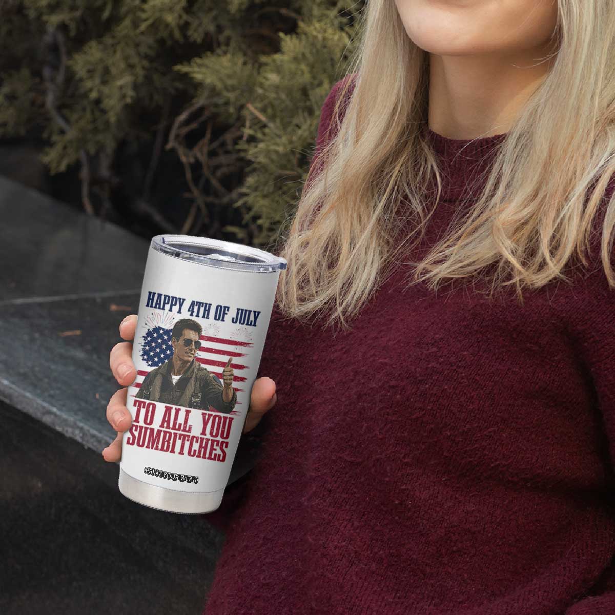 Happy 4th of July To All You Sumbitches Patriotic Graphic Tumbler Cup Funny Fighter Pilot Retro Action Movie Humor Inspo TS02 Print Your Wear