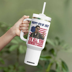 Happy 4th of July To All You Sumbitches Patriotic Graphic Tumbler With Handle Funny Fighter Pilot Retro Action Movie Humor Inspo TS02 Print Your Wear