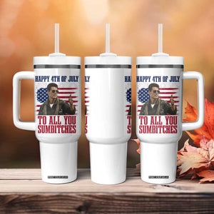 Happy 4th of July To All You Sumbitches Patriotic Graphic Tumbler With Handle Funny Fighter Pilot Retro Action Movie Humor Inspo TS02 Print Your Wear