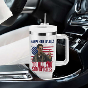 Happy 4th of July To All You Sumbitches Patriotic Graphic Tumbler With Handle Funny Fighter Pilot Retro Action Movie Humor Inspo TS02 Print Your Wear