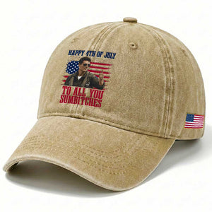 Happy 4th of July To All You Sumbitches Patriotic Graphic Washed Cotton Baseball Cap Funny Fighter Pilot Retro Action Movie Humor Inspo