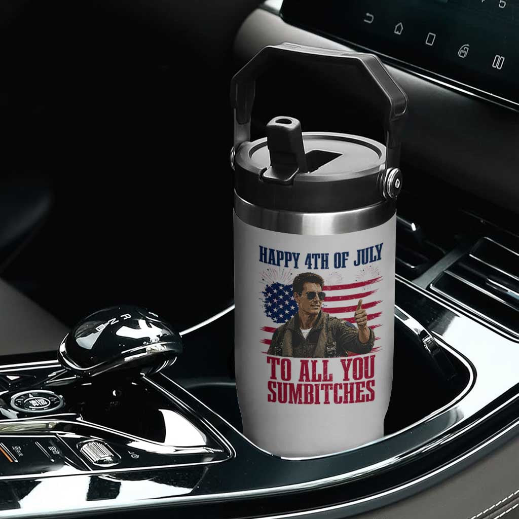 Happy 4th of July To All You Sumbitches Patriotic Graphic Flip Straw Tumbler Funny Fighter Pilot Retro Action Movie Humor Inspo TS02 Print Your Wear
