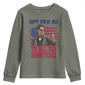 Happy 4th of July To All You Sumbitches Patriotic Graphic Youth Sweatshirt Funny Fighter Pilot Retro Action Movie Humor Inspo