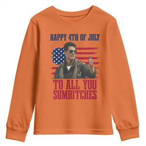 Happy 4th of July To All You Sumbitches Patriotic Graphic Youth Sweatshirt Funny Fighter Pilot Retro Action Movie Humor Inspo