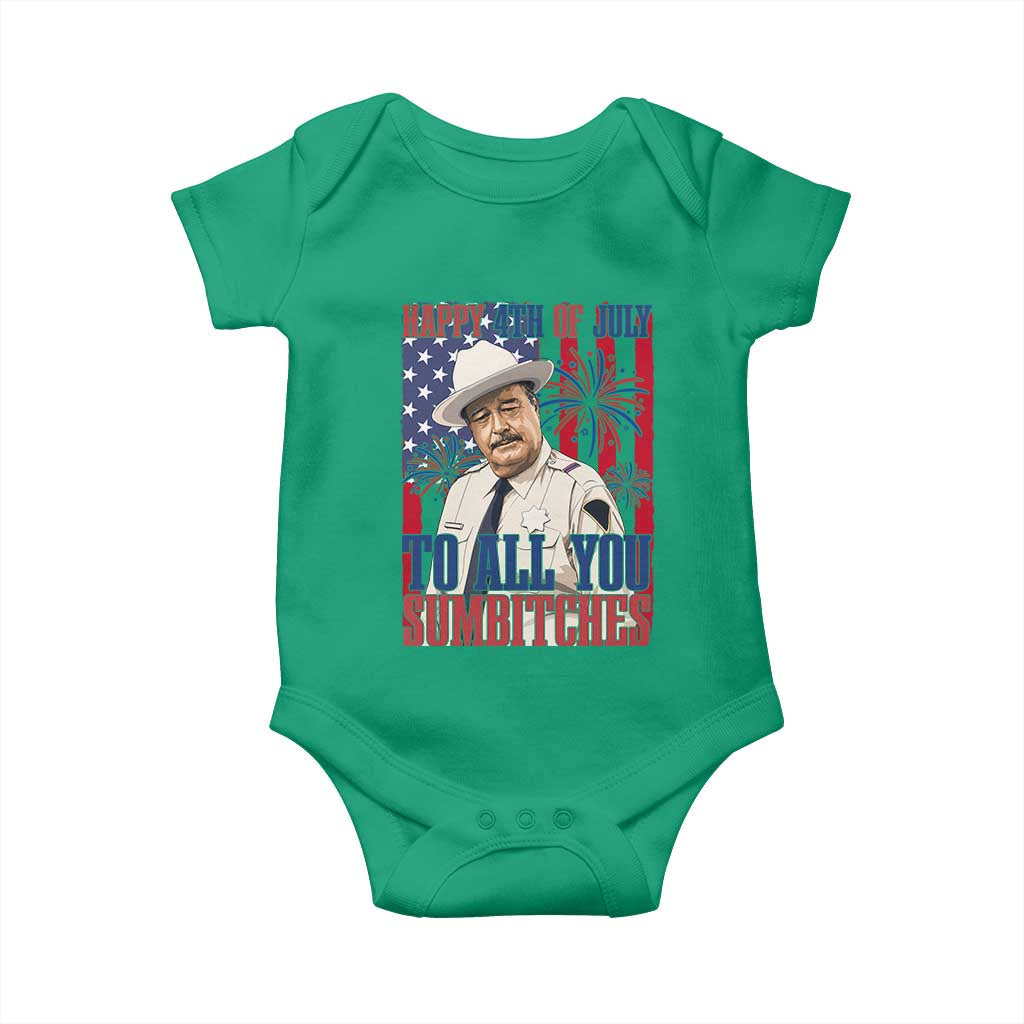 Happy 4th of July To All You Sumbitches Funny Sheriff Patriotic Graphic Baby Onesie Retro Movie Quote Inspo Country Humor TS02 Irish Green Print Your Wear