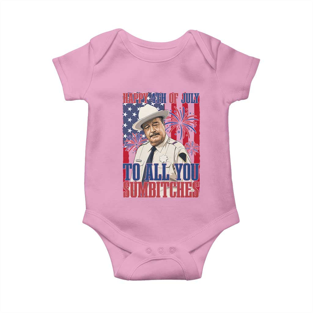 Happy 4th of July To All You Sumbitches Funny Sheriff Patriotic Graphic Baby Onesie Retro Movie Quote Inspo Country Humor TS02 Light Pink Print Your Wear
