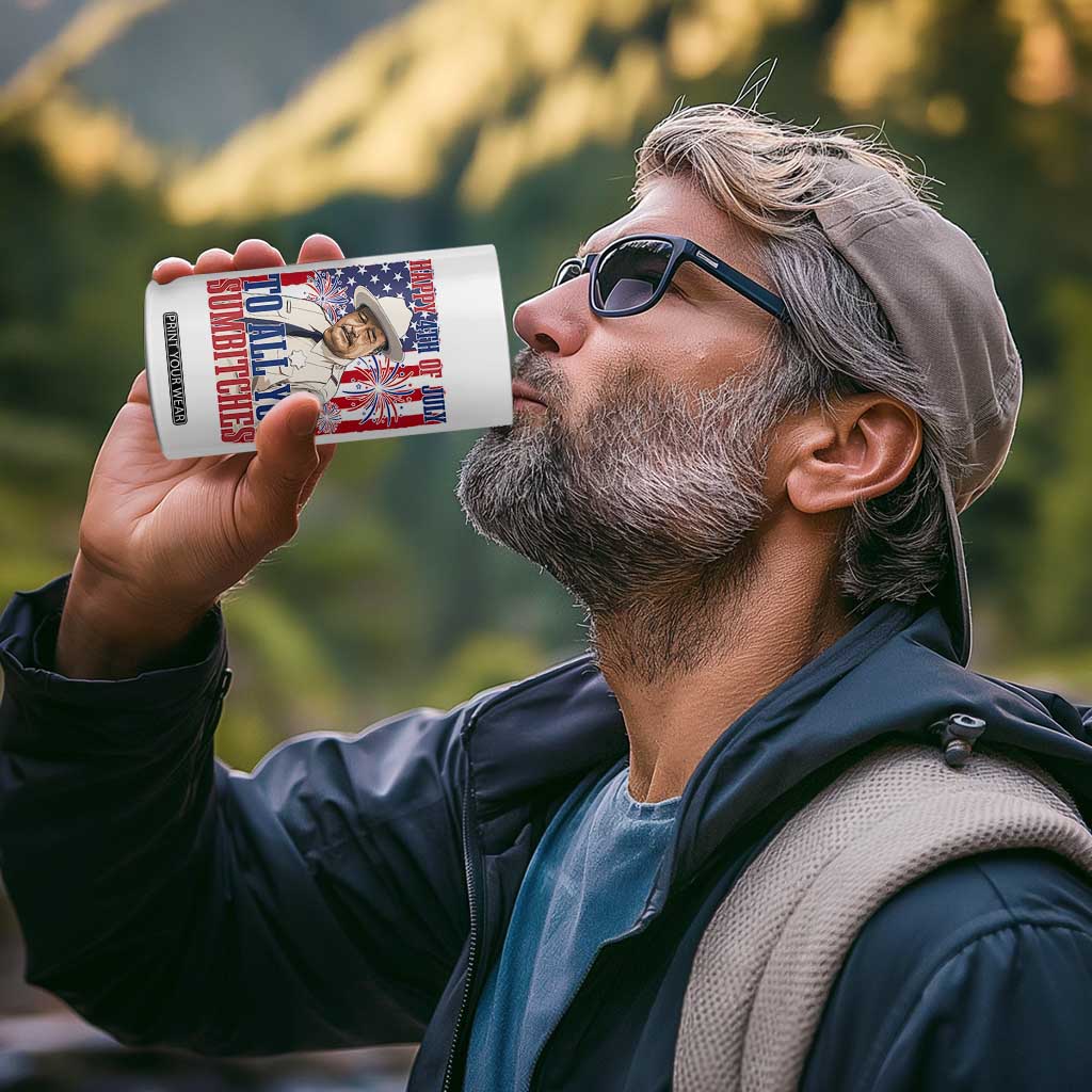 Happy 4th of July To All You Sumbitches Funny Sheriff Patriotic Graphic 4 in 1 Can Cooler Tumbler Retro Movie Quote Inspo Country Humor TS02 Print Your Wear