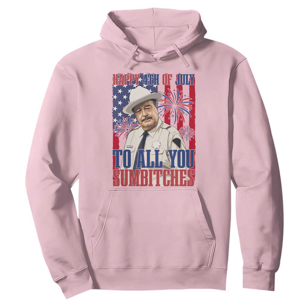 Happy 4th of July To All You Sumbitches Funny Sheriff Patriotic Graphic Hoodie Retro Movie Quote Inspo Country Humor TS02 Light Pink Print Your Wear