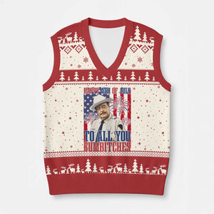 Happy 4th of July To All You Sumbitches Funny Sheriff Patriotic Graphic V-Neck Knit Sweater Vest Retro Movie Quote Inspo Country Humor TS02 Beige Red Print Your Wear