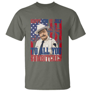 Happy 4th of July To All You Sumbitches Funny Sheriff Patriotic Graphic T Shirt Retro Movie Quote Inspo Country Humor TS02 Military Green Print Your Wear
