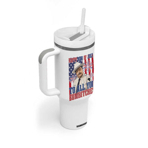 Happy 4th of July To All You Sumbitches Funny Sheriff Patriotic Graphic Tumbler With Handle Retro Movie Quote Inspo Country Humor TS02 Print Your Wear