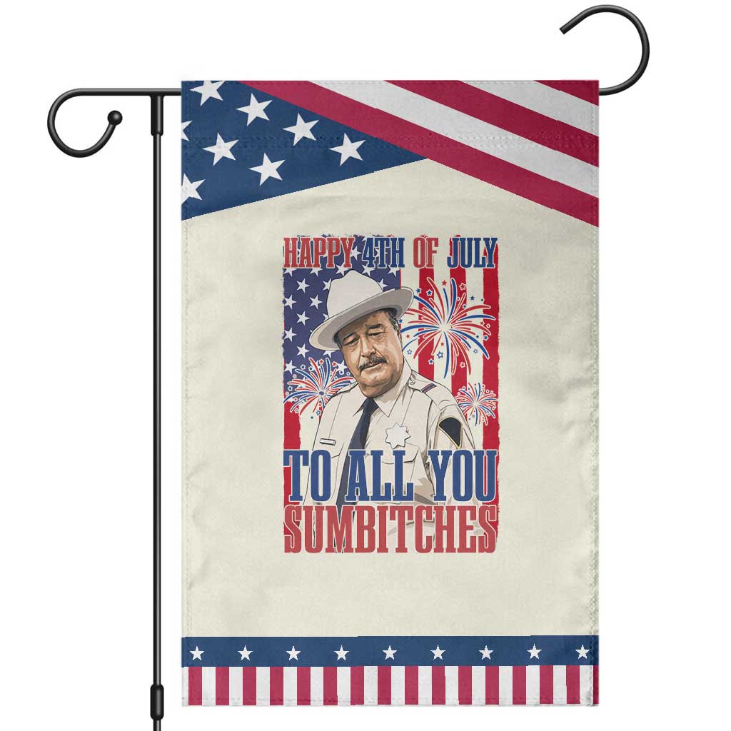 Happy 4th of July To All You Sumbitches Funny Sheriff Graphic Patriotic Garden Flag Retro Movie Quote Inspo Country Humor