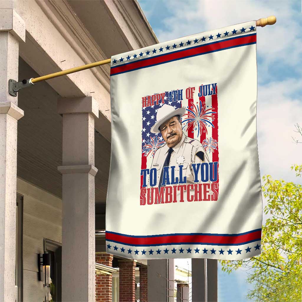 Happy 4th of July To All You Sumbitches Funny Sheriff Graphic Patriotic Garden Flag Retro Movie Quote Inspo Country Humor