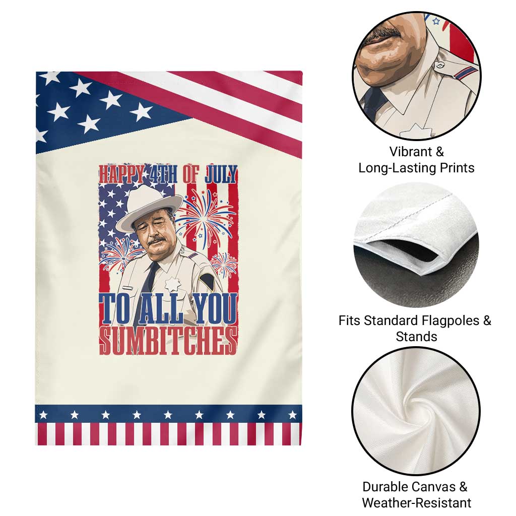 Happy 4th of July To All You Sumbitches Funny Sheriff Graphic Patriotic Garden Flag Retro Movie Quote Inspo Country Humor