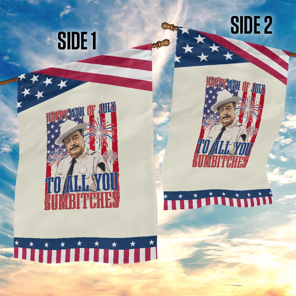 Happy 4th of July To All You Sumbitches Funny Sheriff Graphic Patriotic Garden Flag Retro Movie Quote Inspo Country Humor
